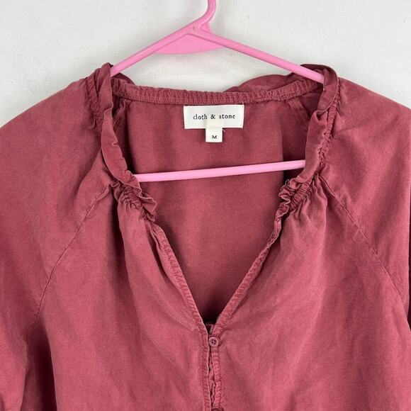 Anthropologie Cloth & Stone Raglan ruffle neck blouse womens Size Medium - Picture 3 of 9